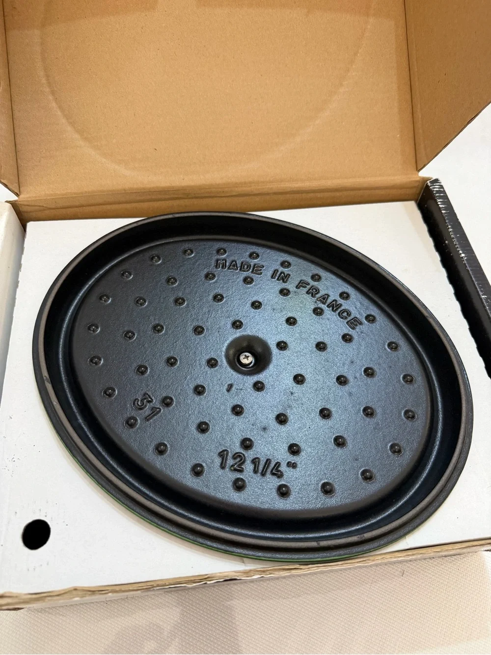 Staub Forest Green Round Dutch Oven with Rooster Knob